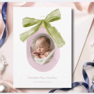 Baby's First Christmas Photo Card Pink Ornament