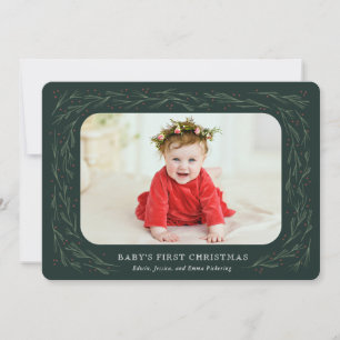 Baby's First Christmas Photo Card Watercolor Pine