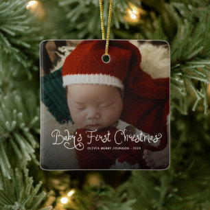 Babys First Christmas Photo Ceramic Ornament