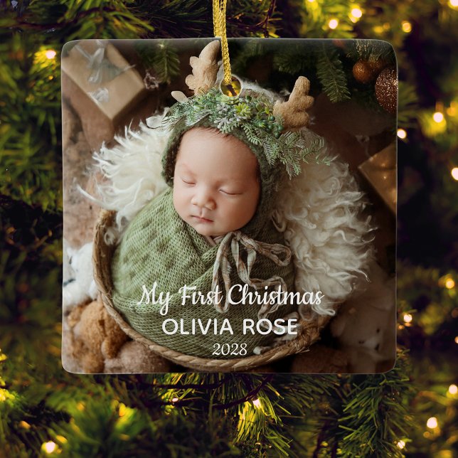 Babys First Christmas Photo Ceramic Ornament (Creator Uploaded)