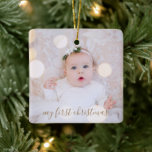 Baby's First Christmas Photo Ceramic Ornament<br><div class="desc">Your favorite photo on a square ceramic ornament. Upload your own image to create Christmas tree ornaments for yourself or give as a gift to family,  friends,  parents and grandparents!</div>
