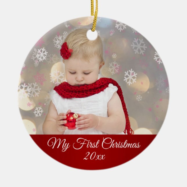 Baby's First Christmas Photo Ceramic Tree Decoration (Front)