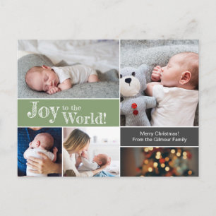 Baby's first Christmas Photo collage Green Postcard