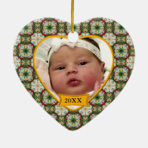 Baby's First Christmas Photo Colourful Pattern Ceramic Tree Decoration