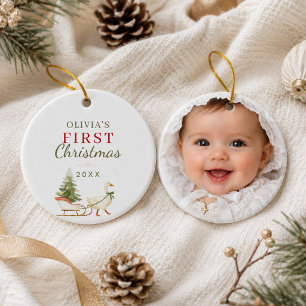 Baby's First Christmas photo coquette Goose Ceramic Tree Decoration