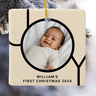 Baby's First Christmas Photo Cream Ceramic Ornament
