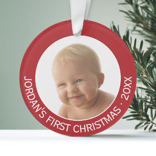 Baby's First Christmas Photo Custom Name and Year Ornament