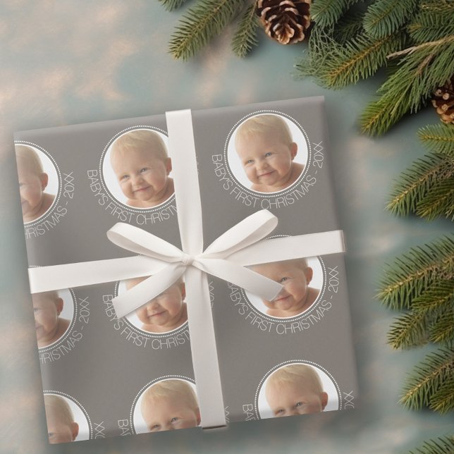 Baby's First Christmas Photo Custom Name and Year Wrapping Paper (Personalized Wrapping paper - 1 Photo)
