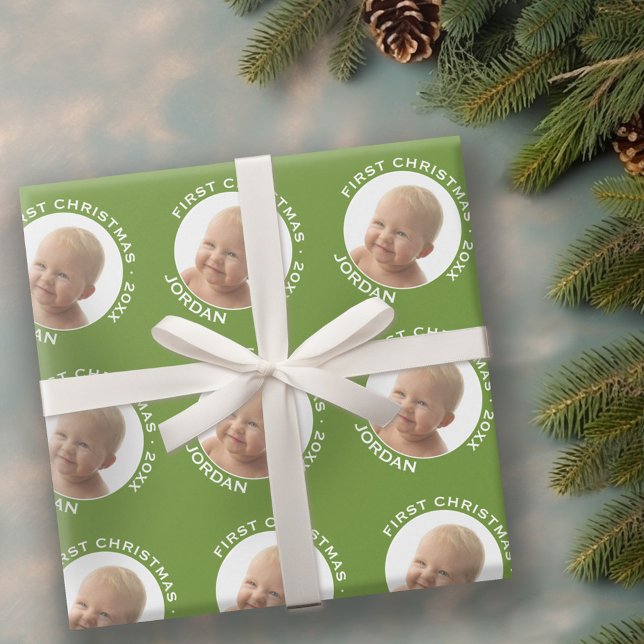 Baby's First Christmas Photo Custom Name and Year Wrapping Paper (Personalized Wrapping paper - 1 Photo)