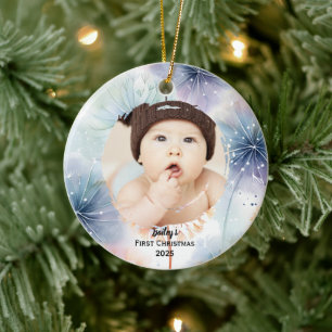 Baby's First Christmas Photo Dandelion, Ceramic Tree Decoration