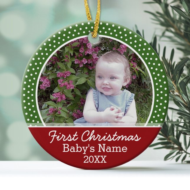 Baby's First Christmas Photo - Double Sided Ceramic Tree Decoration (Personalized Photo Ornament - First Christmas)