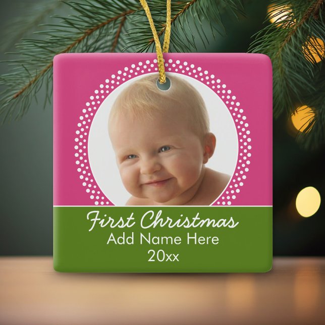 Baby's First Christmas Photo Frame Ceramic Tree Decoration (Personalized photo ornament)
