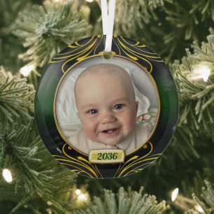 Baby's First Christmas Photo Frame  Glass Ornament