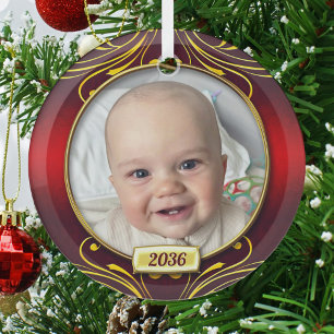 Baby's First Christmas Photo Frame  Glass Tree Decoration