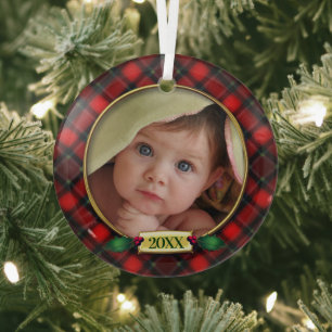 Baby's First Christmas Photo Frame  Glass Tree Decoration