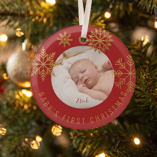 Babys First Christmas Photo Gift Glass Tree Decoration