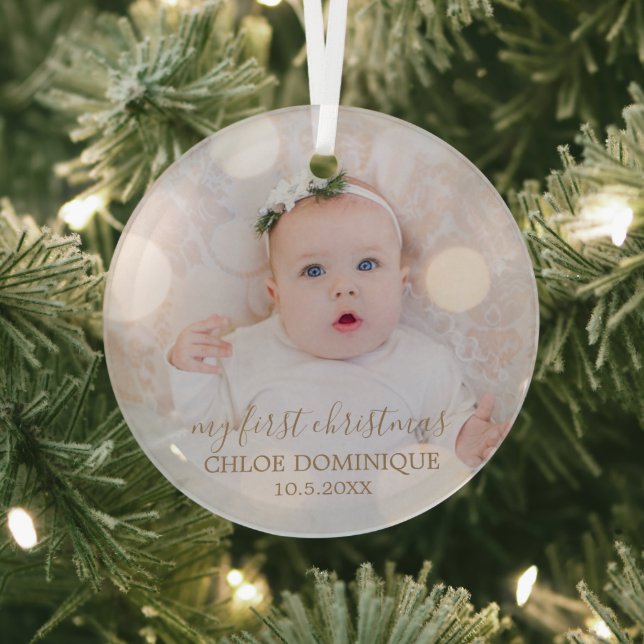 Baby's First Christmas Photo Glass Tree Decoration (Insitu)