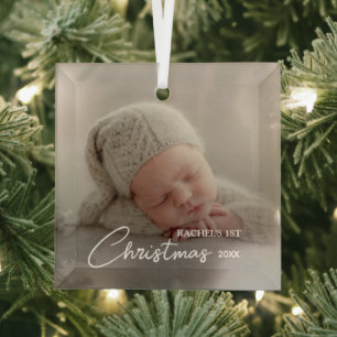 Baby's First Christmas Photo Glass Tree Decoration