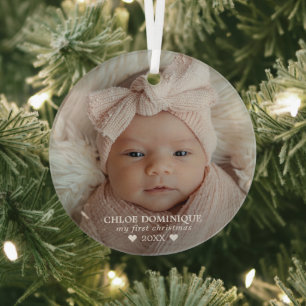 Baby's First Christmas Photo Glass Tree Decoration
