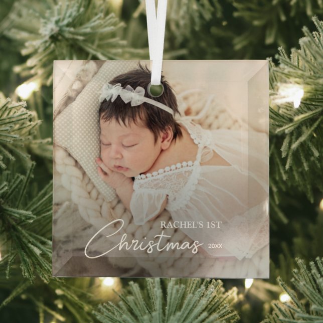 Baby's First Christmas Photo Glass Tree Decoration (Insitu)