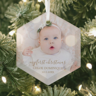 Baby's First Christmas Photo Glass Tree Decoration