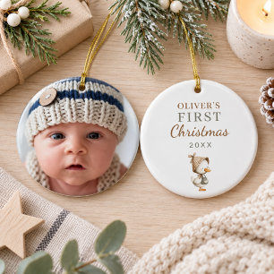 Baby's First Christmas Photo Goose Neutral Ceramic Tree Decoration