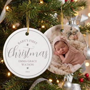 Baby's First Christmas Photo Grey Keepsake Ceramic Tree Decoration