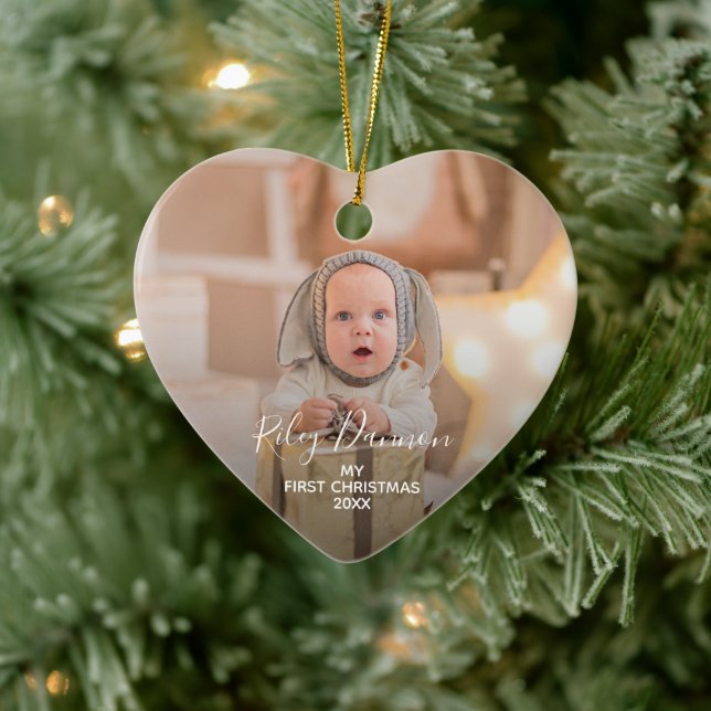 Baby's First Christmas Photo Heart Ceramic Tree Decoration (Tree)