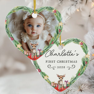 Baby's First Christmas–Photo-Heart-Reindeer Ceramic Tree Decoration