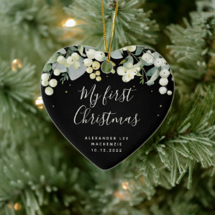 Baby's First Christmas Photo Heart Shaped Ceramic Tree Decoration