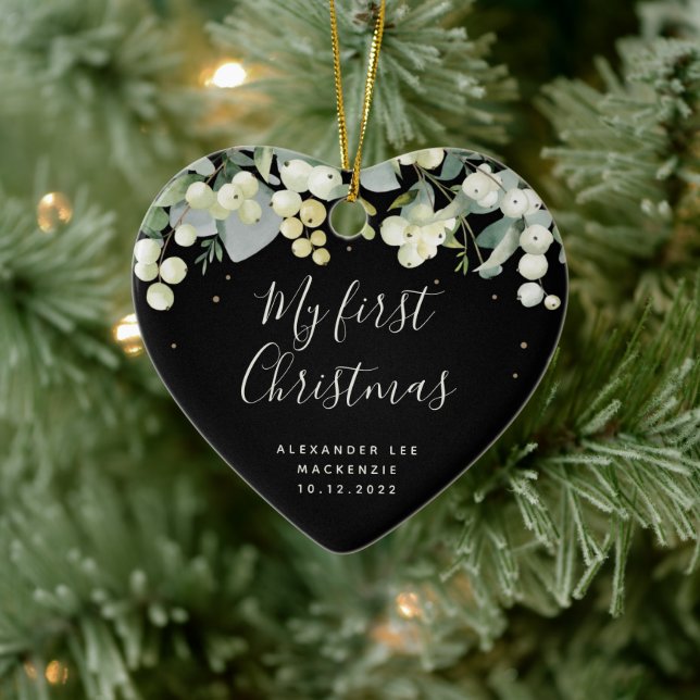 Baby's First Christmas Photo Heart Shaped Ceramic Tree Decoration (Tree)