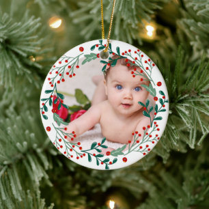 Baby's first christmas photo holiday cherry   ceramic tree decoration