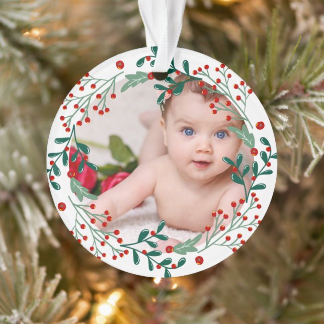 Baby's first christmas photo holiday cherry  ornament (Tree)