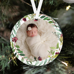 Baby's First Christmas Photo Holiday Wreath Ornament