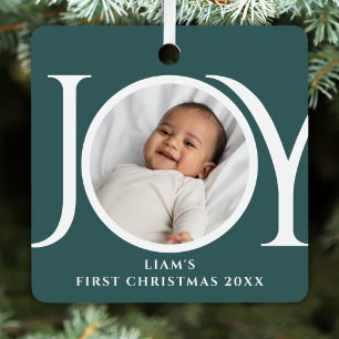 Baby's First Christmas Photo Joy Green Metal Tree Decoration