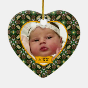 Baby's First Christmas Photo Keepsake Green Ceramic Tree Decoration