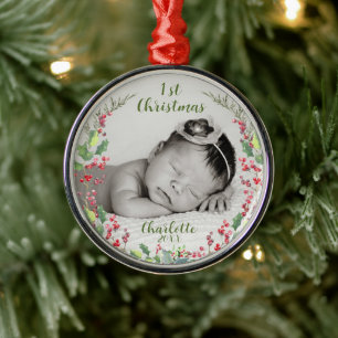 Baby's First Christmas, Photo, Keepsake Metal Tree Decoration