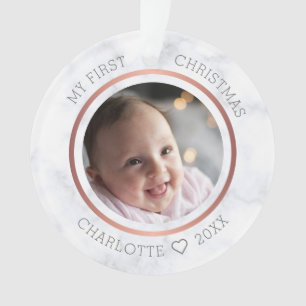 Baby's First Christmas Photo Modern Marble Ornament