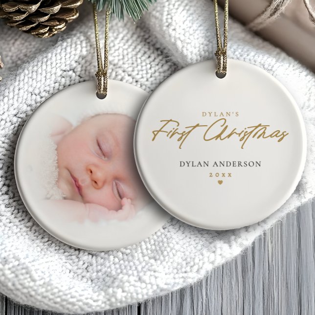 Baby's First Christmas Photo Modern Minimalist Ceramic Tree Decoration (Creator Uploaded)