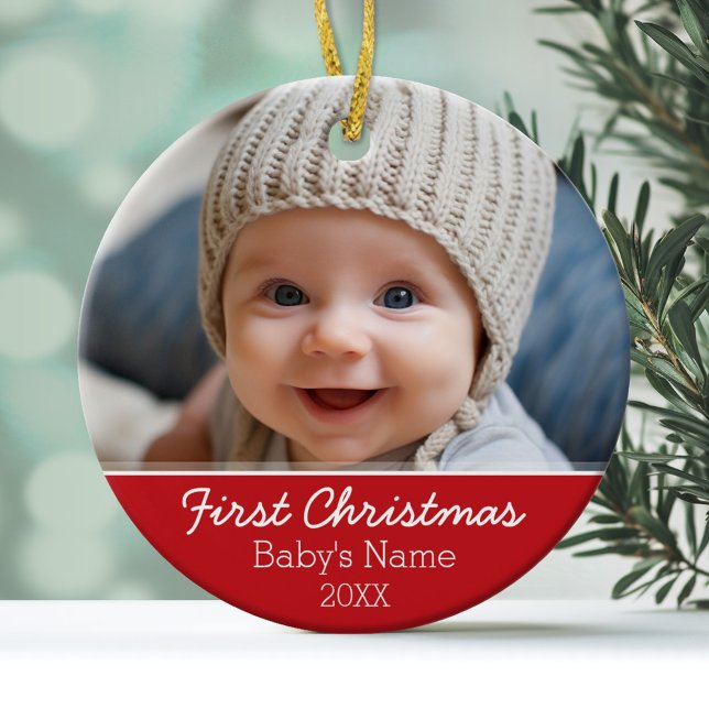 Baby's First Christmas Photo - Modern Minimalist Ceramic Tree Decoration (Baby's First Christmas Photo Ornament)
