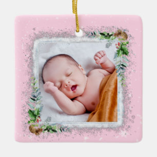 Baby's First Christmas Photo Name Date of Birth Ceramic Ornament