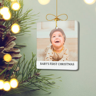 Baby's First Christmas Photo Name Year Ceramic Ornament
