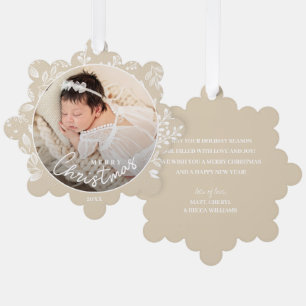 Baby's First Christmas Photo on Ivory Paper Tree Decoration Card