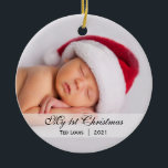 Baby's  |  First Christmas Photo Ornament<br><div class="desc">This simply elegant photo baby ornament with the name,  date,  and photo. Perfect for a baby's first Christmas! Great gifts for new parents!</div>