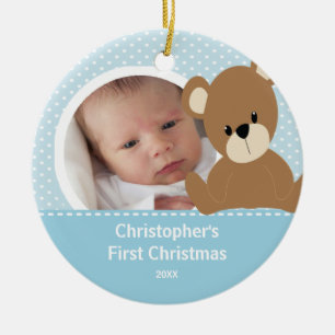 Babys First Christmas Photo Ornament Boy Bear