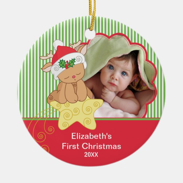 Baby's First Christmas Photo Ornament Deer (Front)