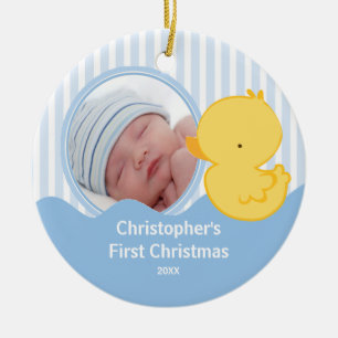 Babys First Christmas Photo Ornament Duck Boy