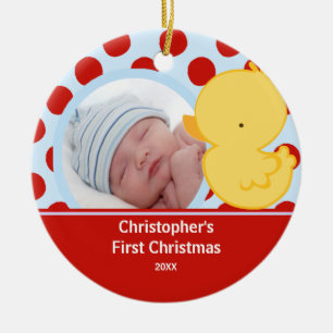Babys First Christmas Photo Ornament Duck Boy