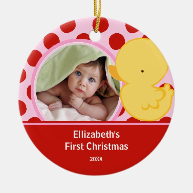 Babys First Christmas Photo Ornament Duck Boy (Front)