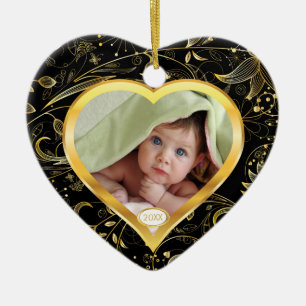 Baby's First Christmas Photo Ornament Heart Black